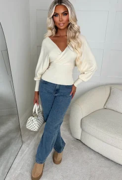 Elsie Cream V-Neck Wrap Jumper