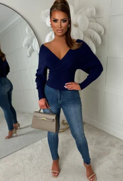 Elsie Navy V-Neck Wrap Jumper