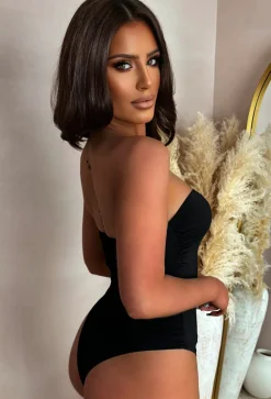 Enchant Me Black Gold Detail Bandeau Stretch Bodysuit