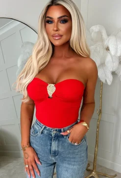 Enchant Me Red Gold Detail Bandeau Stretch Bodysuit