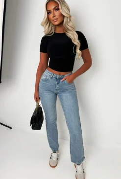 Essentially Yours Mid Wash Stretch Straight Fit, High Rise Jeans