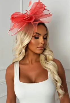 Eternity Coral Diamante Veil Fascinator