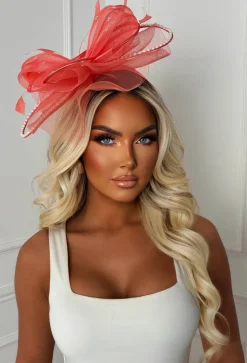 Eternity Coral Diamante Veil Fascinator
