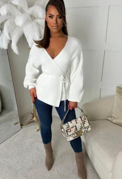 Ever Mine Cream Tie Waist Knit Wrap Jumper