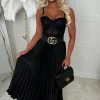 Everyday Goddess Black Satin Stretch Pleated Skirt