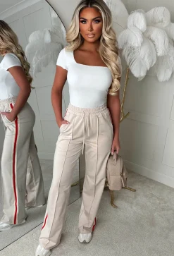Everyday Thrills Cream Side Stripe Trousers