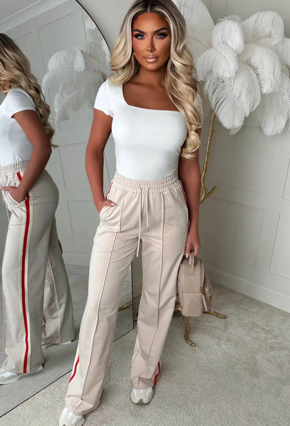 Everyday Thrills Cream Side Stripe Trousers