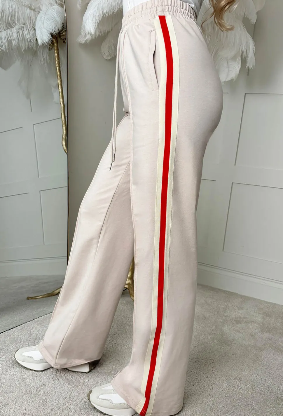 Everyday Thrills Cream Side Stripe Trousers