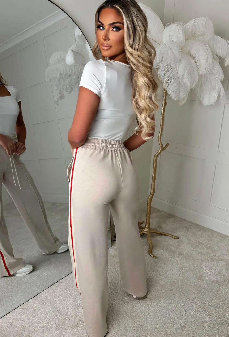 Everyday Thrills Cream Side Stripe Trousers
