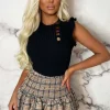 Fancy Girl Black Frill Sleeve Gold Button Top