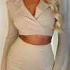Feelings Are Strong Nude Wrap Around Blazer Top