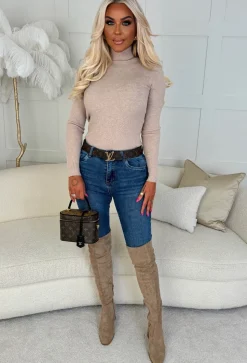 Feels Like Forever Beige Ultra Soft Rib Knit Roll Neck Jumper