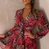 Fierce Attraction Pink Leopard Print Knot Front Skater Mini Dress