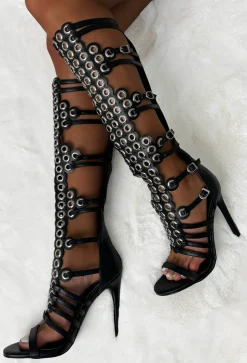 Fiercer Than Ever Black Studded Knee Length Stiletto Heels