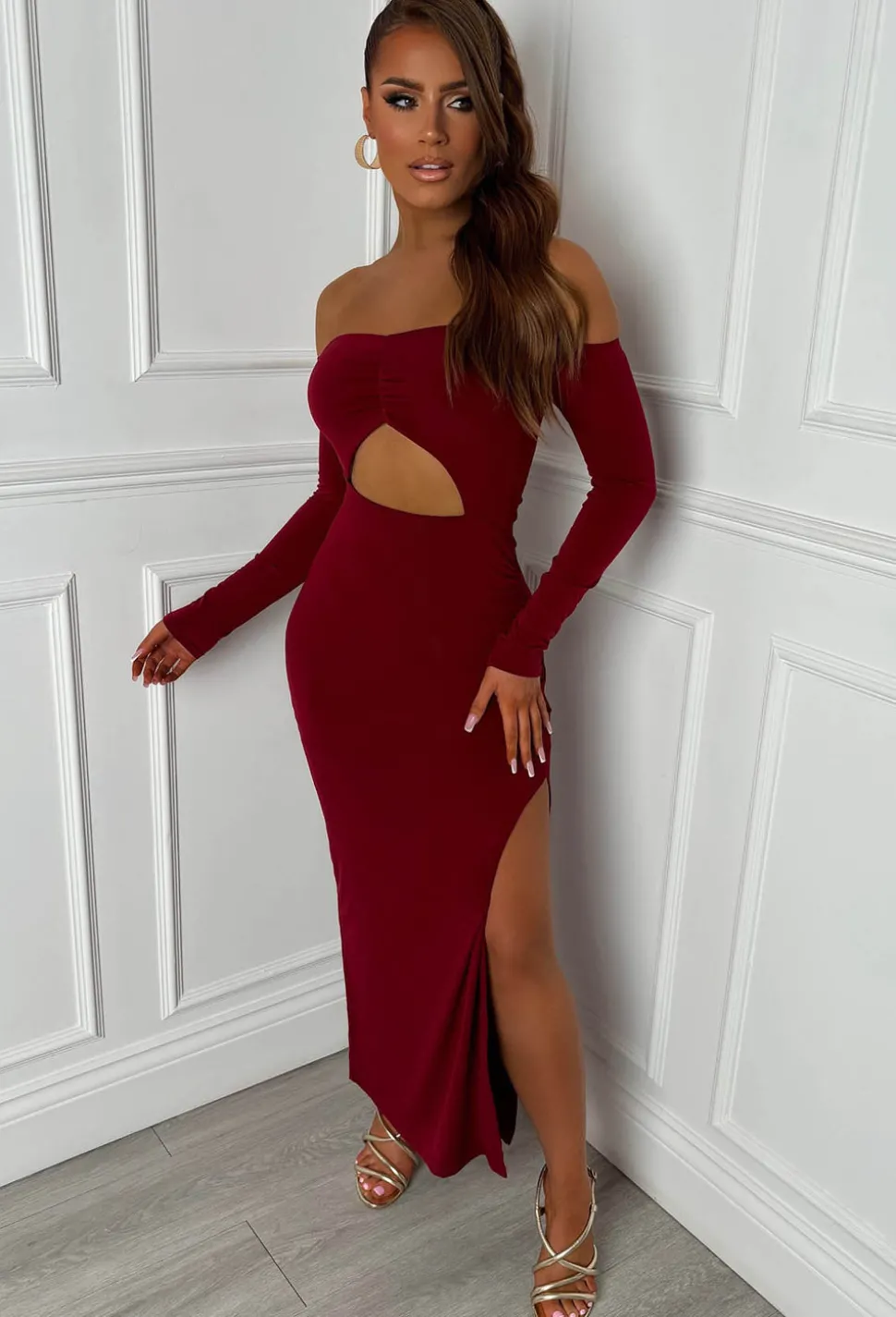 Finlay Burgundy Cut Out Maxi Dress