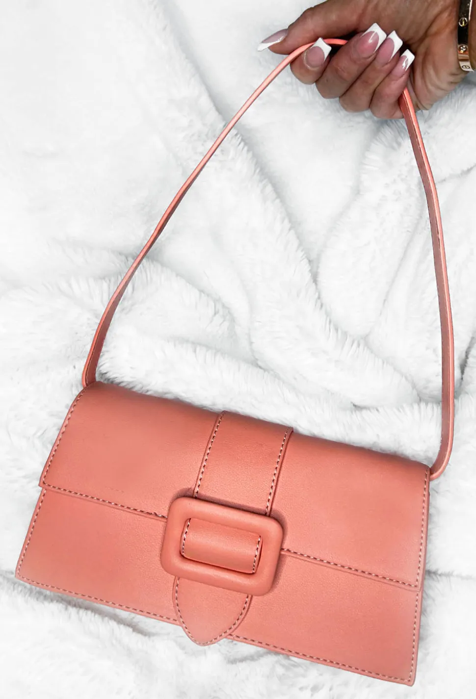 Flirty Babe Coral Top Handle Buckle Detail Bag