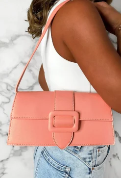 Flirty Babe Coral Top Handle Buckle Detail Bag
