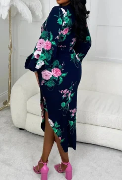 Floral Fair Navy Floral Print Long Sleeve Mini Dress