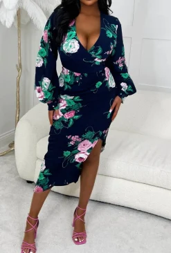 Floral Fair Navy Floral Print Long Sleeve Mini Dress