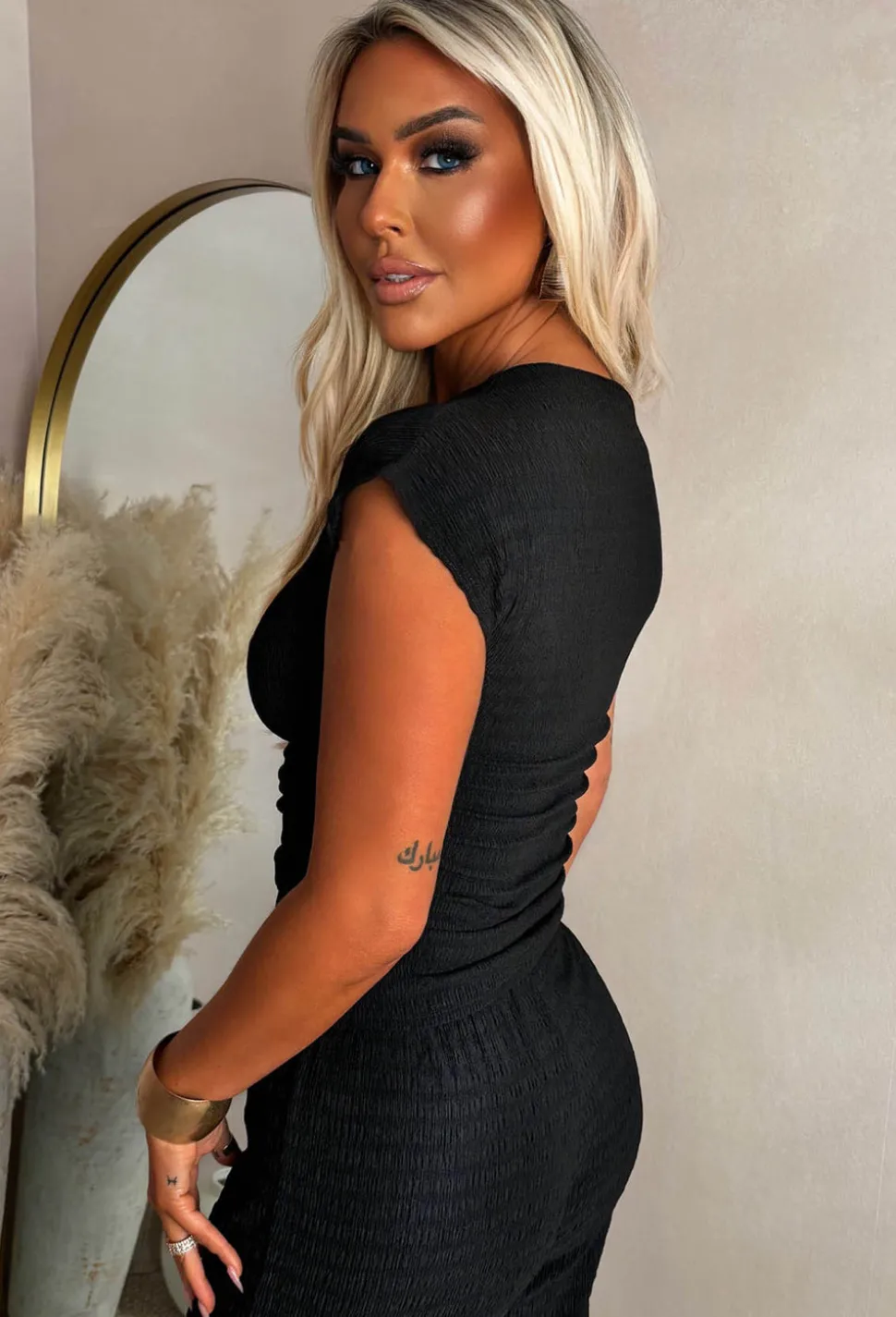 Forbidden Flame Black Ruched Shoulder Top