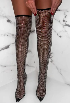 Forever So Extra Black Rhinestone Over The Knee Boots