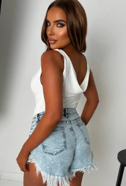 Frayed & Frantic Light Blue Frayed Cut Off Stretch Denim Shorts