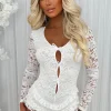 French Fancie White Frilly Bow Front Backless Playsuit