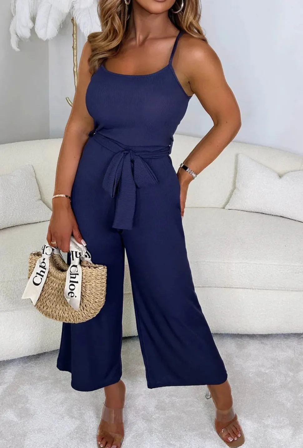 French Kiss Navy Ribbed Jumpsuit