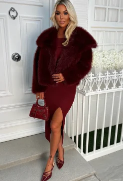 Furever Fantasy Burgundy Ultra Thick Faux Fur Jacket