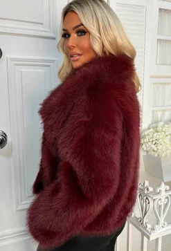 Furever Fantasy Burgundy Ultra Thick Faux Fur Jacket