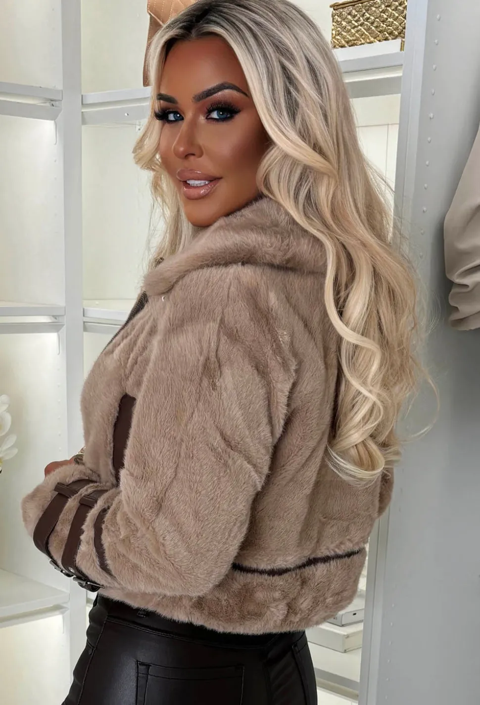 Furever Mine Beige Faux Fur Buckle Jacket
