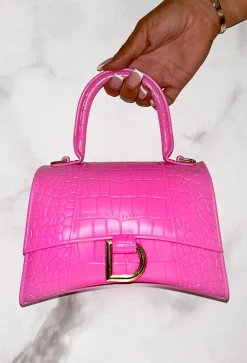 Get It Together Hot Pink Croc Gold Detail Bag