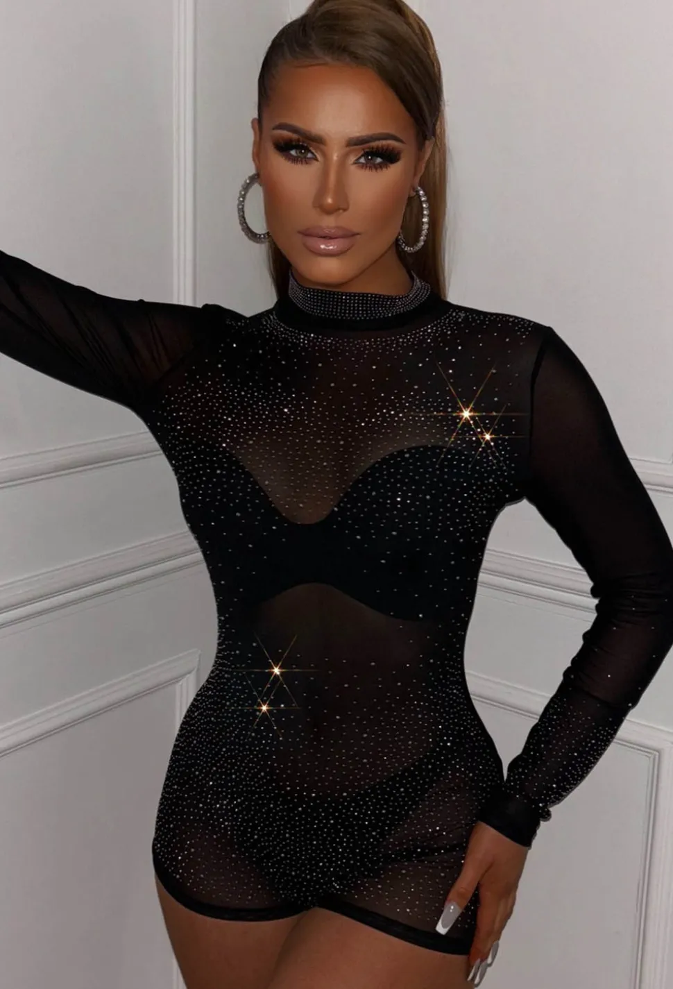 Get Your Fix Black Hotfix Playsuit