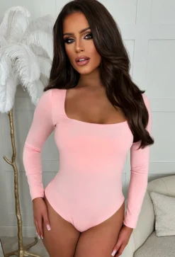 Girl Like Me Light Pink Square Neck Long Sleeve Bodysuit