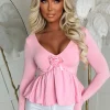 Girly Luxe Light Pink Corsage Puff Ball Stretch Top