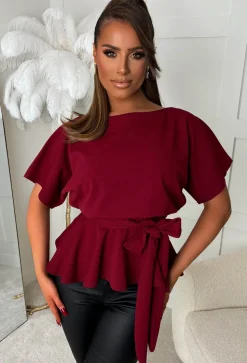 Glow On Fleek Burgundy Batwing Peplum Top