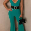 Got Flare Green Deep V Wide Leg Jumpsuit