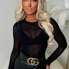 Hard To Miss Black Sheer Mesh Bodysuit