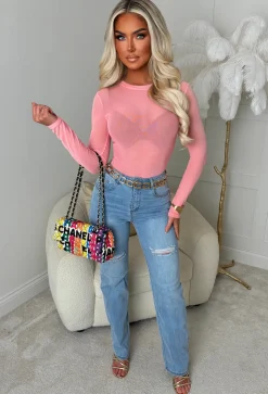 Hard To Miss Coral Sheer Mesh Bodysuit