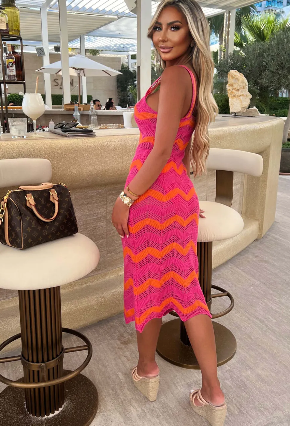 Heatwaves Hot Pink Zig Zag Cami Knitted Midi Dress