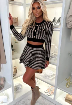 Here For Love Beige Check Knitted Skirt
