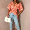 Hidden Flame Orange Knot Detail Crepe Top