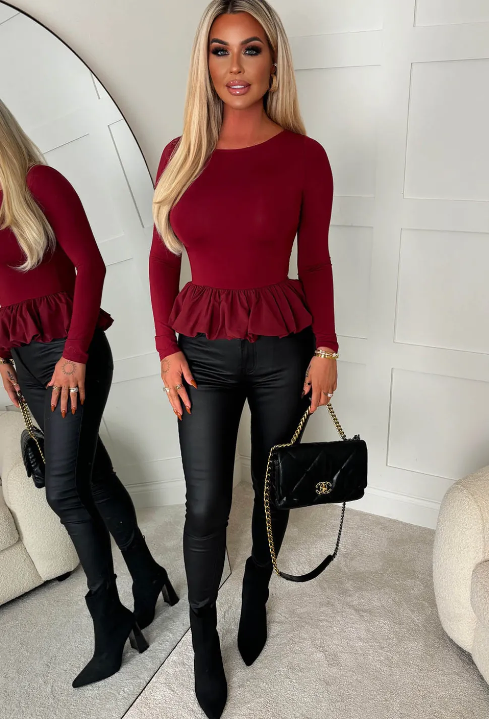 Hold Me Close Burgundy Puffball Stretch Top