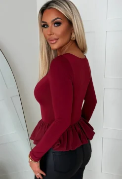 Hold Me Close Burgundy Puffball Stretch Top