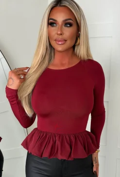Hold Me Close Burgundy Puffball Stretch Top