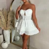 Holiday Tease White Tie Front Frill Broderie Anglaise Mini Dress