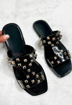 Hot & Trending Black Gold Stud Embellished Sandals