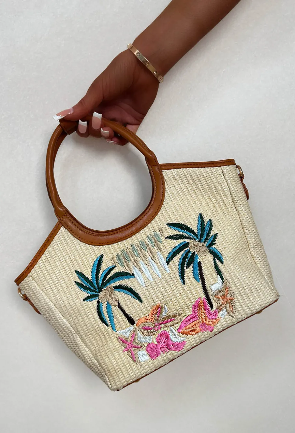 Hot On The Spot Multi Top Handle Printed Raffia Bag