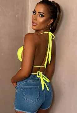 Ibiza Baby Yellow Neon Embellished Wrap Trim Bikini