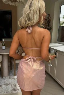 Ibiza Vibes Rose Gold Metallic Mini Cover Up With Gold Buckle